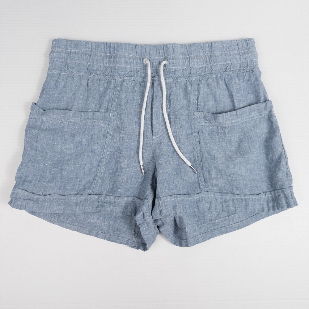 Athleta Cabo Linen Shorts Womens 8 Chambray Blue Beach Coastal Resort 447245